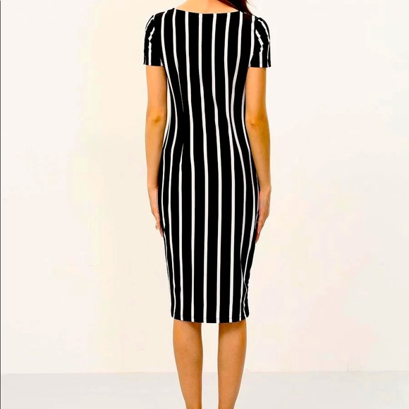 VERTICAL STRIPED LONG SHEATH DRESS- SALE - Picture 4 of 9